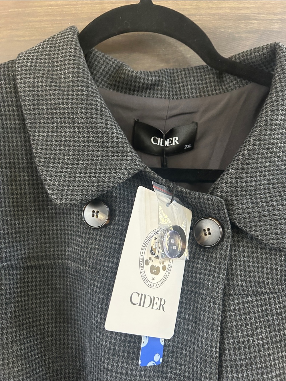 NWT CIDER PETER PAN COLLAR HOUNDSTOOTH BUTTON SHORT SLEEVE BLOUSE - Picture 11 of 11